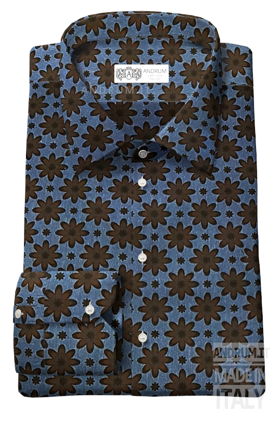Camicia denim fantasia flower brown