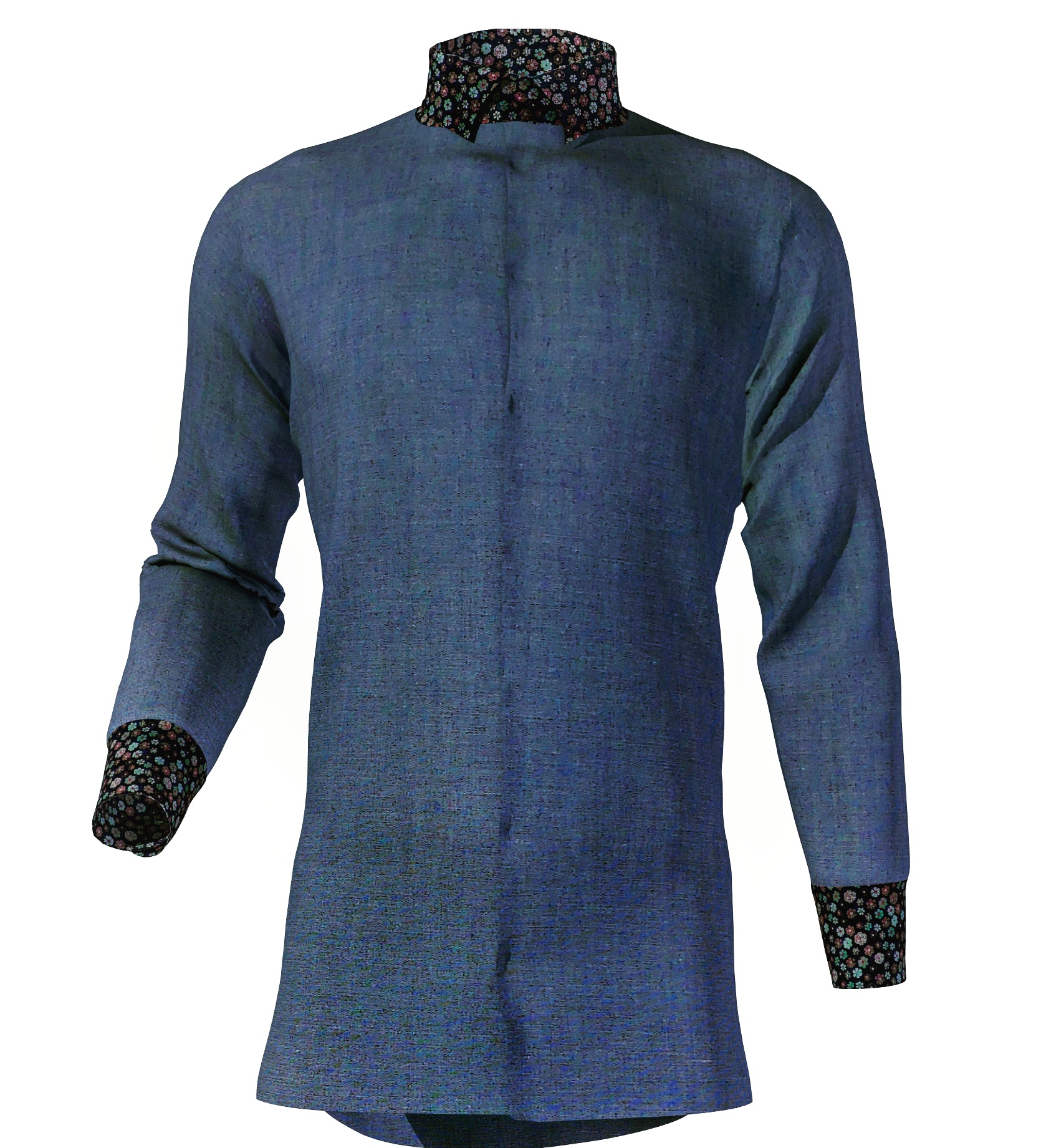 denim con collo e polsi floreale dark